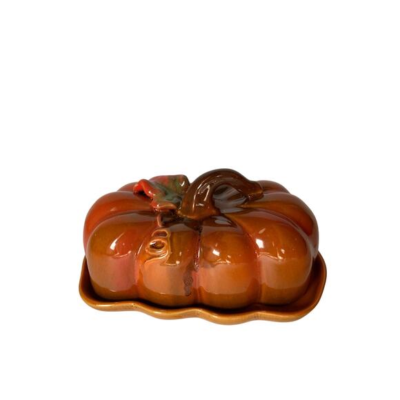 Harvest Spice Pumpkin Covered Butter Dish Autumn Fall Thanksgiving - Picture 1 of 6